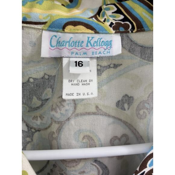 Vtg Charlotte Kellogg Jacket Tunic Palm Beach USA Paisley Button up Sz 16 - Picture 2 of 14